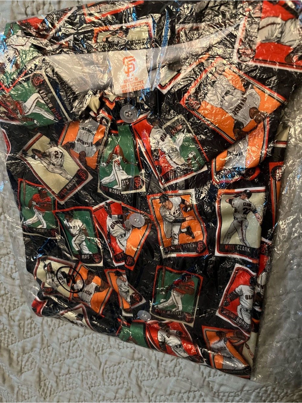 San Francisco Giants Black & Orange Baseball Print Button-Up Shirt - Men's